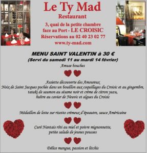 Menu St Valentin Restaurant Le Ty Mad